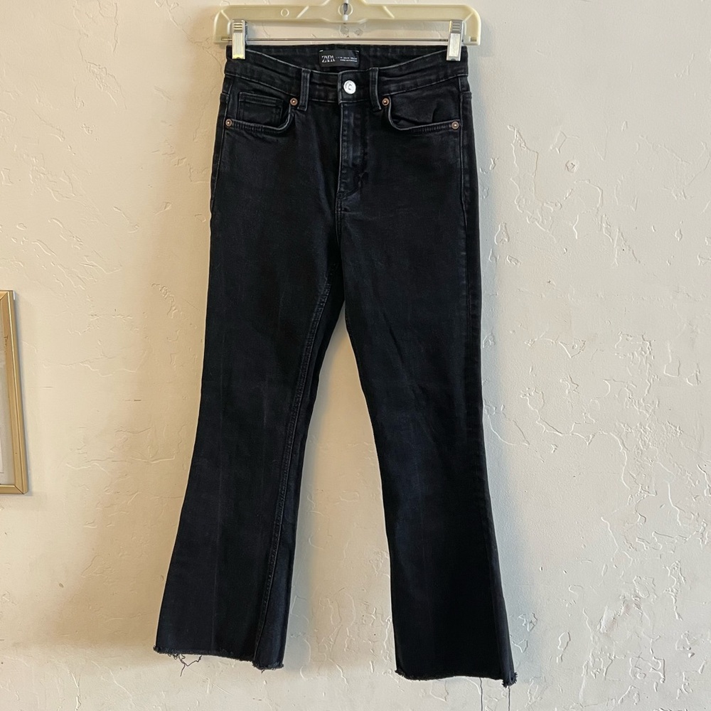 Zara Black Raw Hem Bootcut Hi Rise Jeans Size 2